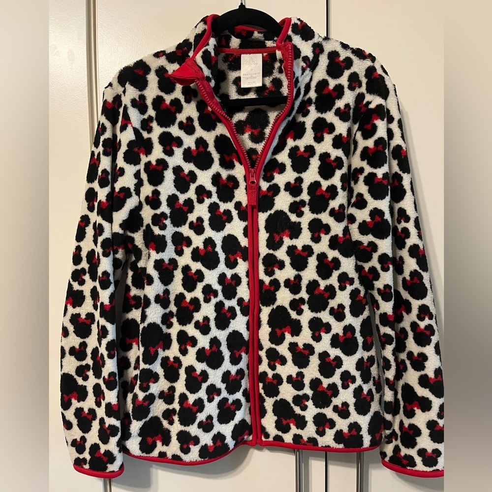 Mickey Mouse Leopard Print Fleece Jacket with Red Details